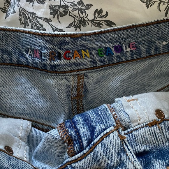 American Eagle Distressed Patchwork High Rise Denim Shorts - Picture 4 of 5